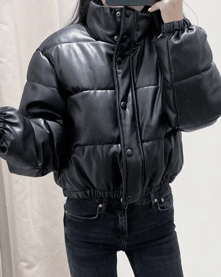 Puffer Jacket Pu Leather Puffer Jacket