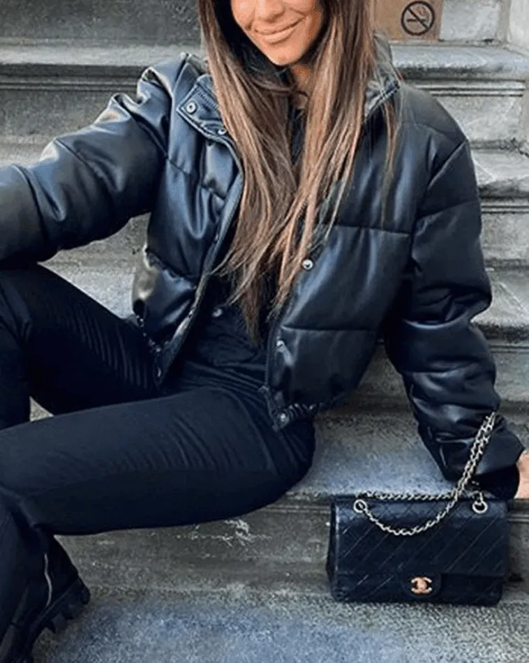 Puffer Jacket Pu Leather Puffer Jacket