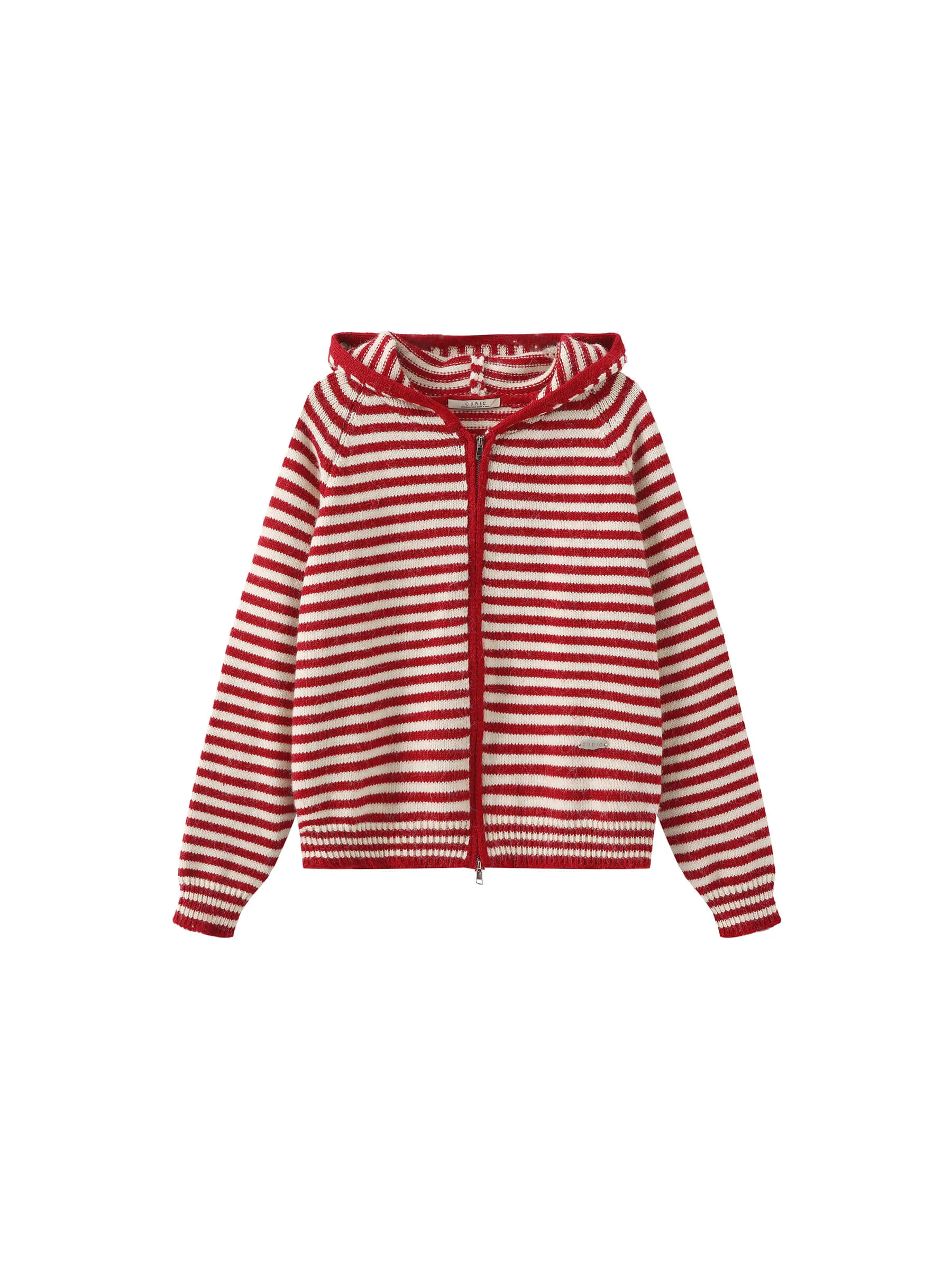 Red Stripes Hooded Zip-Up Cardigan