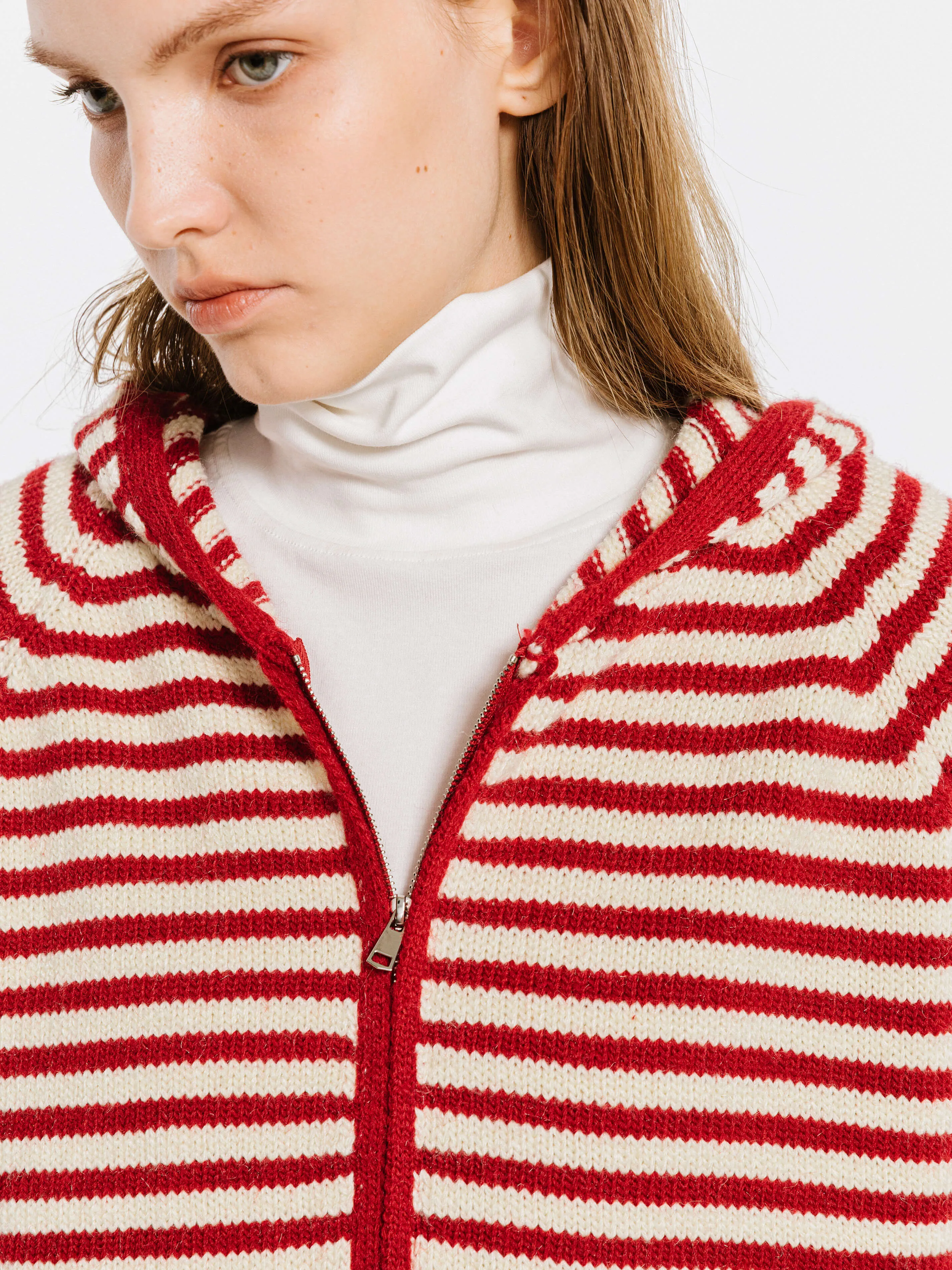 Red Stripes Hooded Zip-Up Cardigan