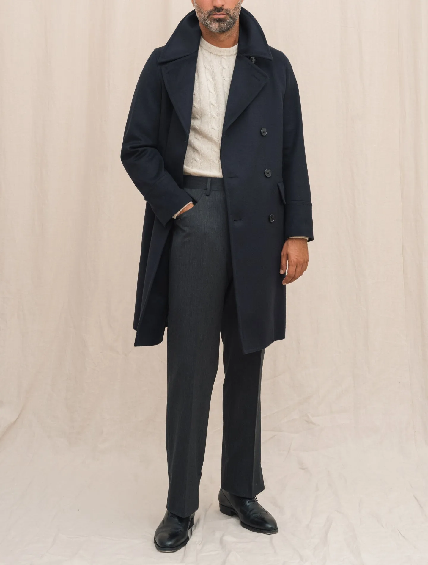 Redford Double Breasted Wool Coat Navy