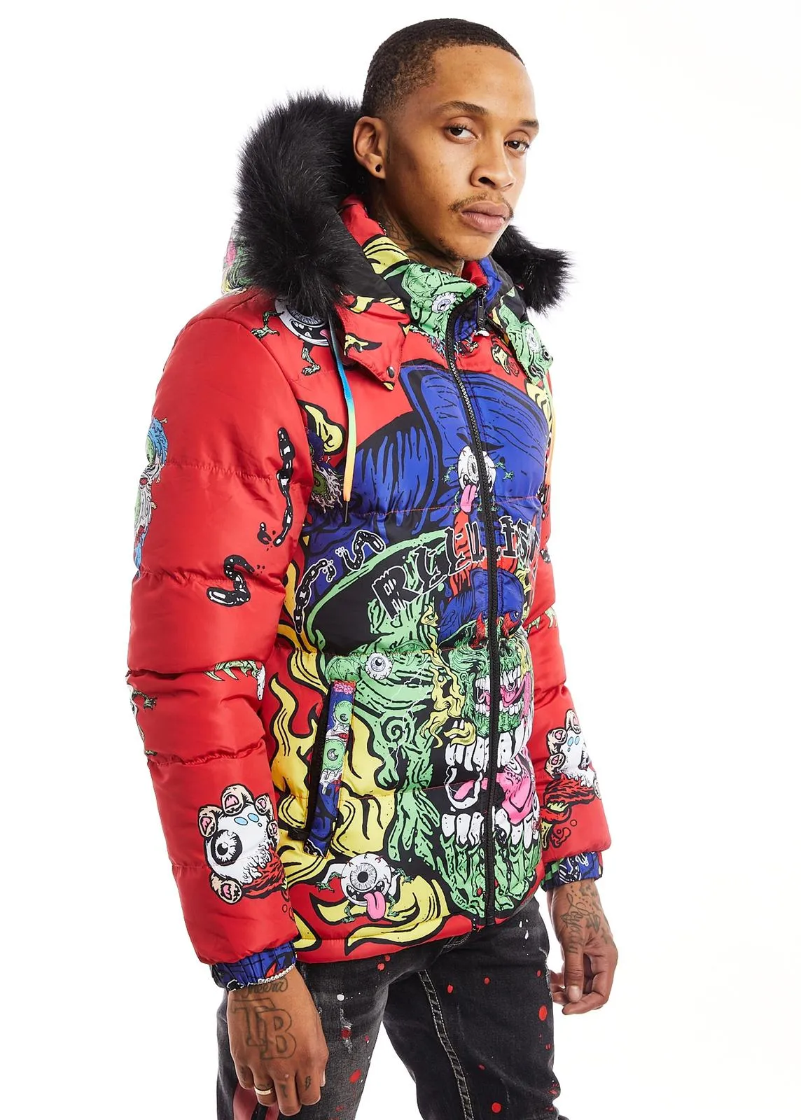 Reelistik-Psycho Eye Puffer Jacket-Red