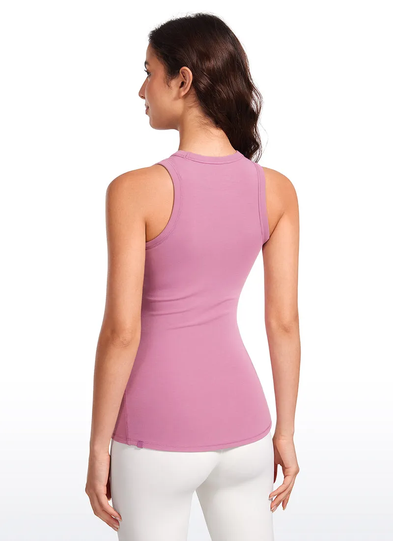 Ribbed Hip Length High Neck Racerback Tank