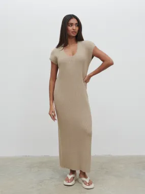 Rose Knit Midaxi Dress - Taupe