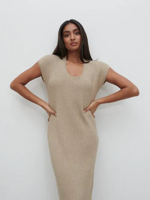 Rose Knit Midaxi Dress - Taupe