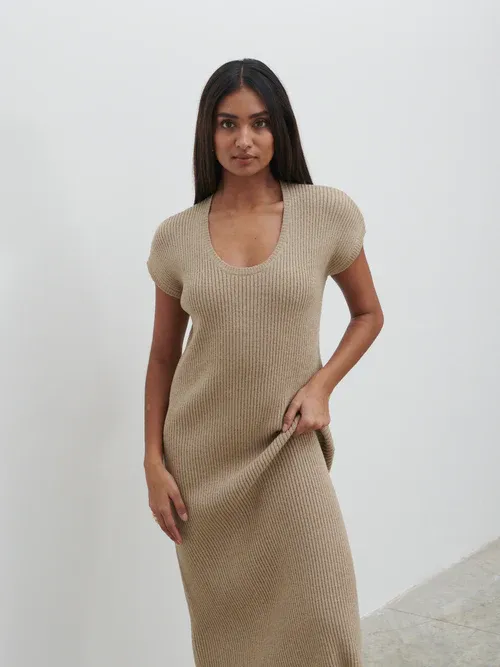 Rose Knit Midaxi Dress - Taupe