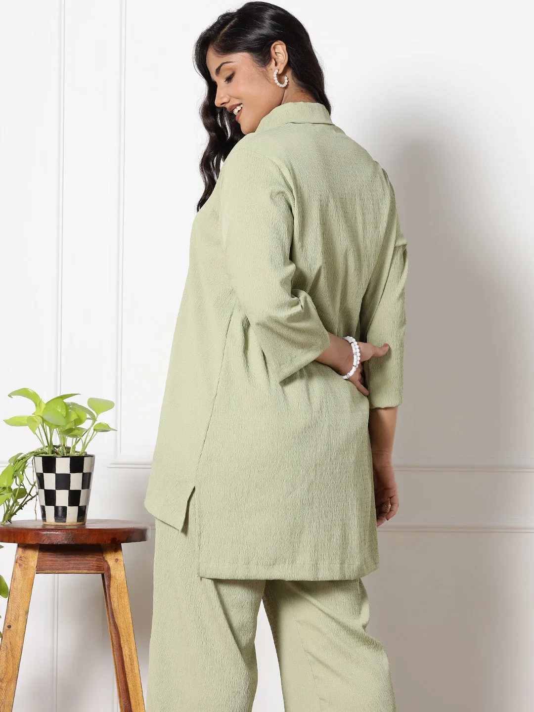 SageGreen Textured ShirtTop