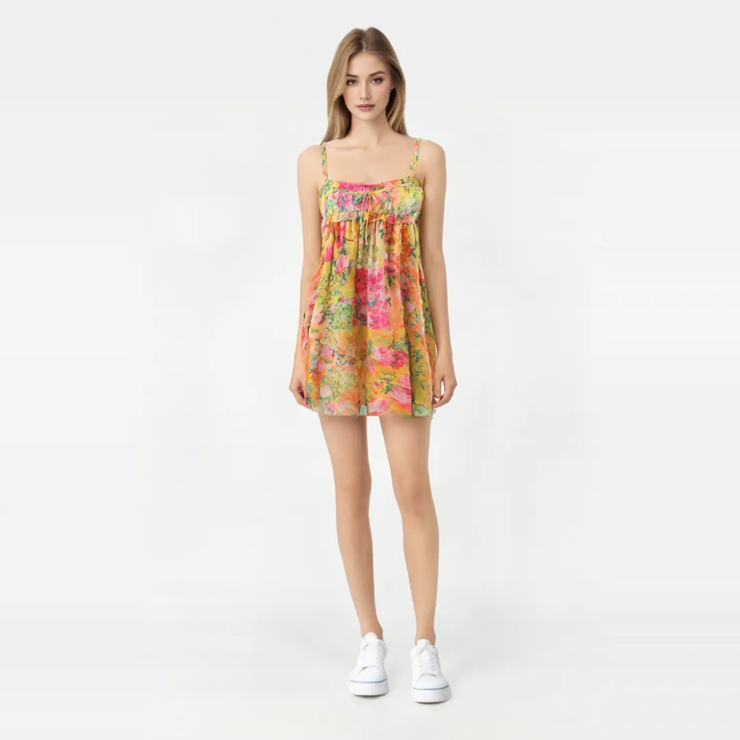 Sienna Floral Print Empire Spaghetti Strap Mini Dress