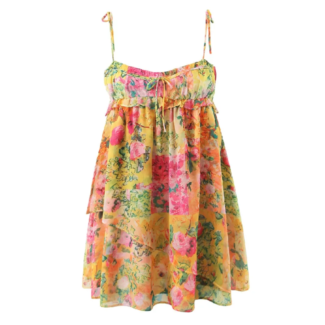 Sienna Floral Print Empire Spaghetti Strap Mini Dress