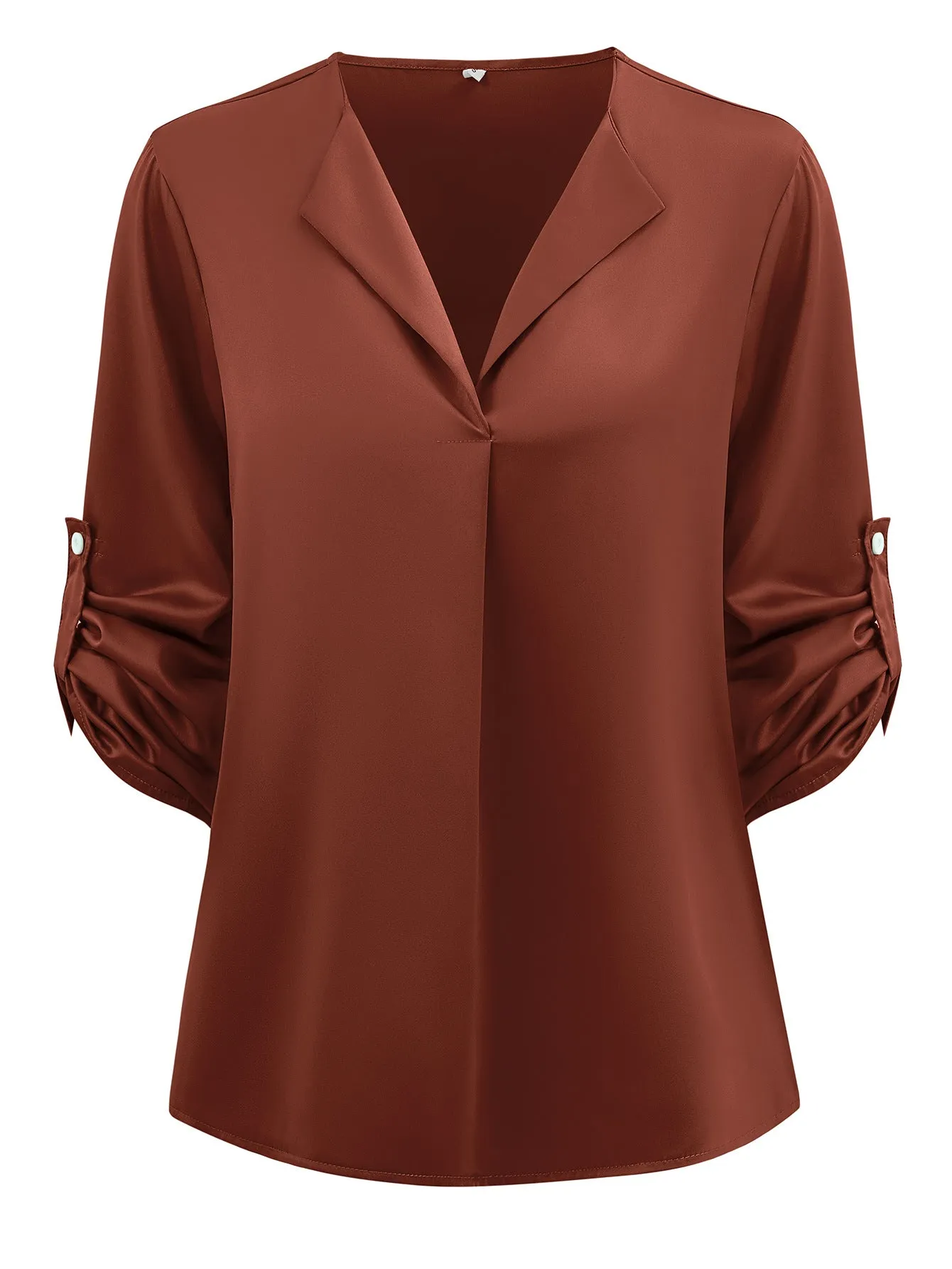 Silky V-neck Casual Solid Color Loose Long Sleeve Blouse