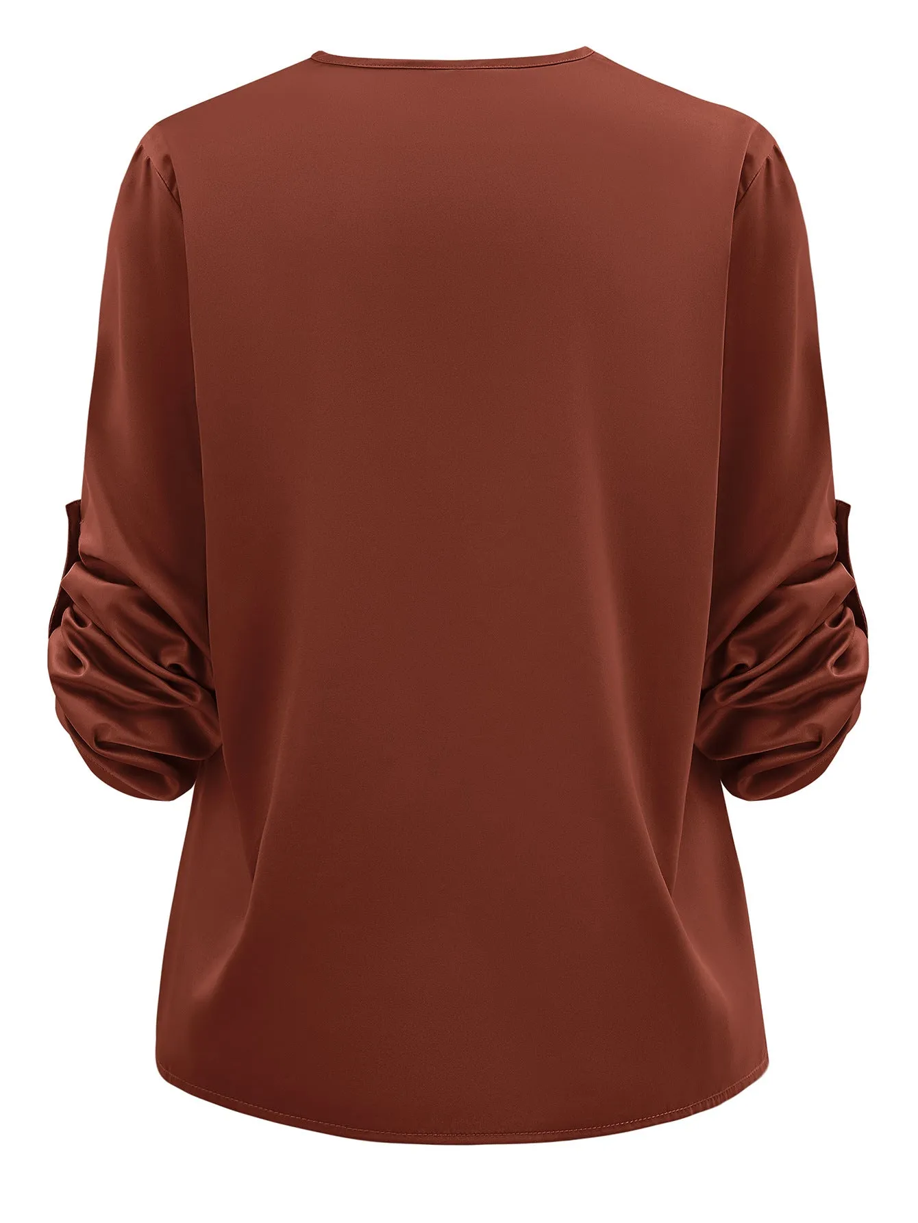 Silky V-neck Casual Solid Color Loose Long Sleeve Blouse