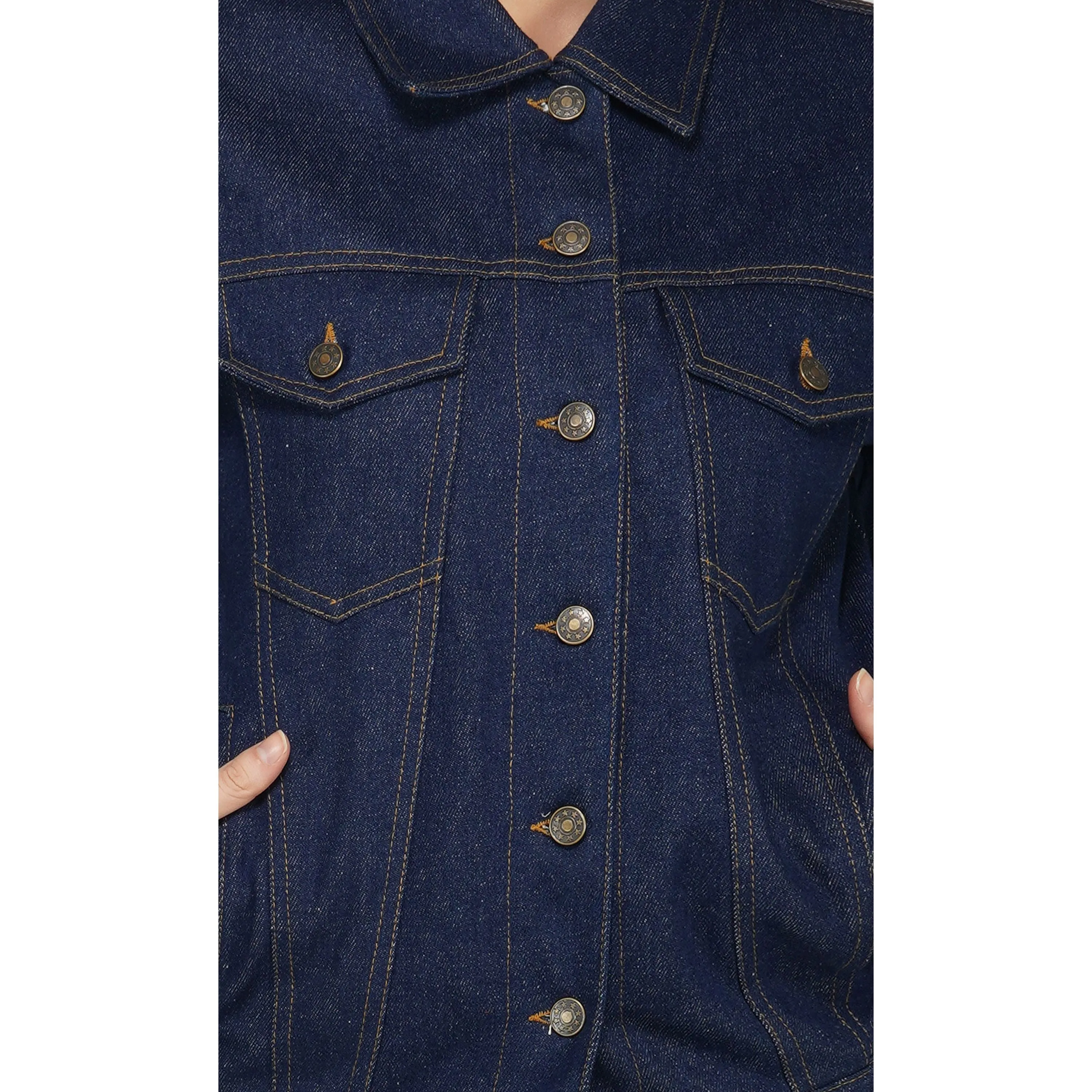 SLAY. Women's Navy Blue Button-Down Denim Jacket