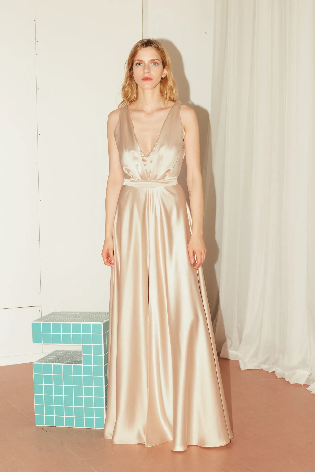 SOFI beige long bridesmaid dress