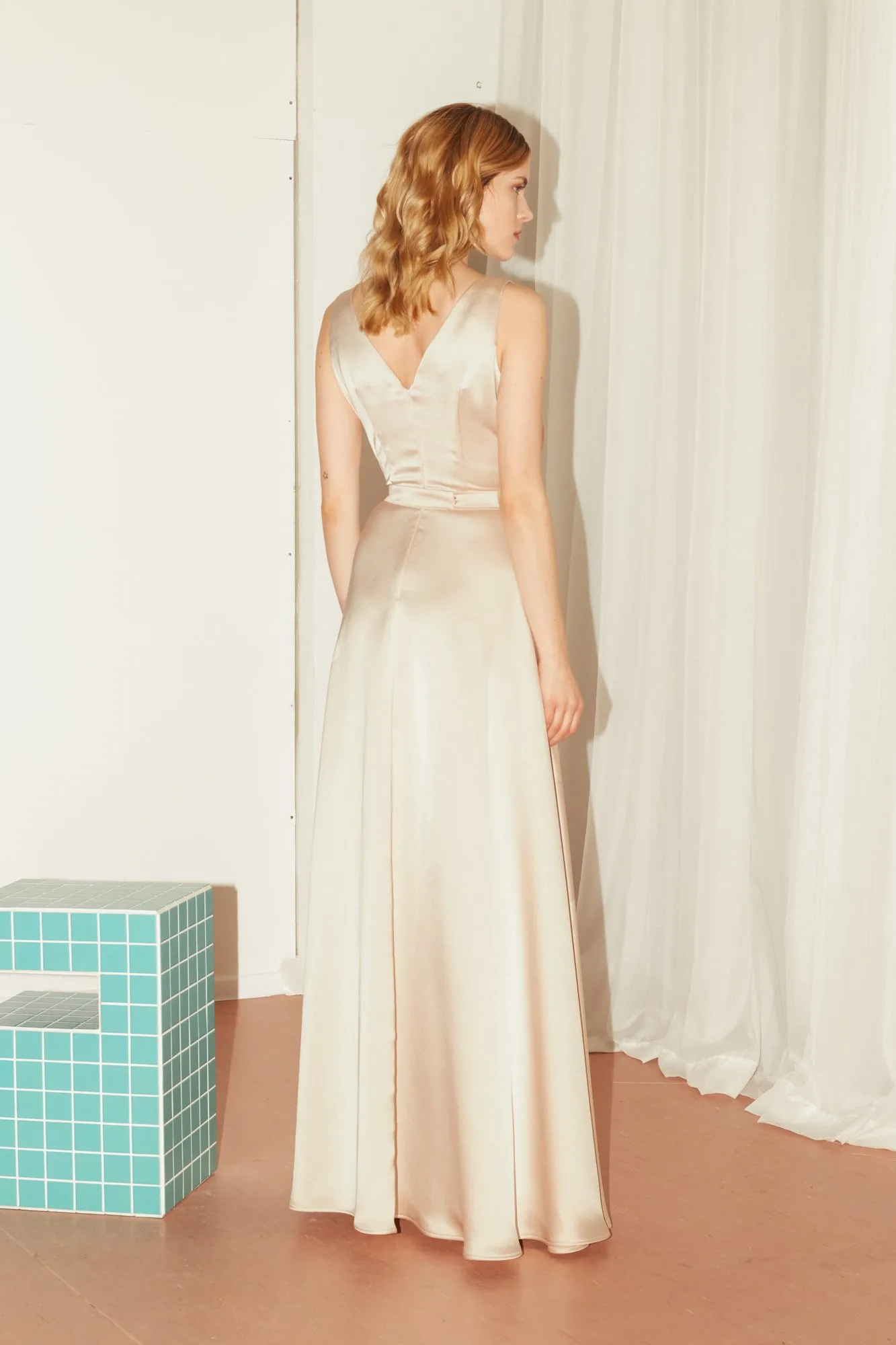 SOFI beige long bridesmaid dress