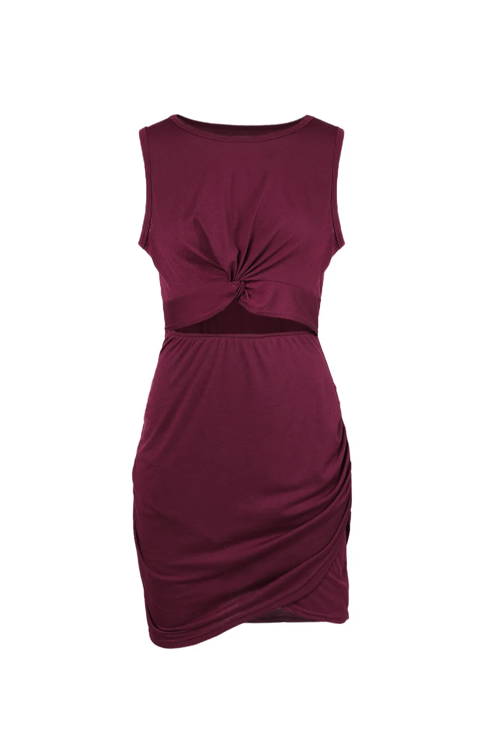 Solid Color Ruched Cut Out Waist Bodycon Dress