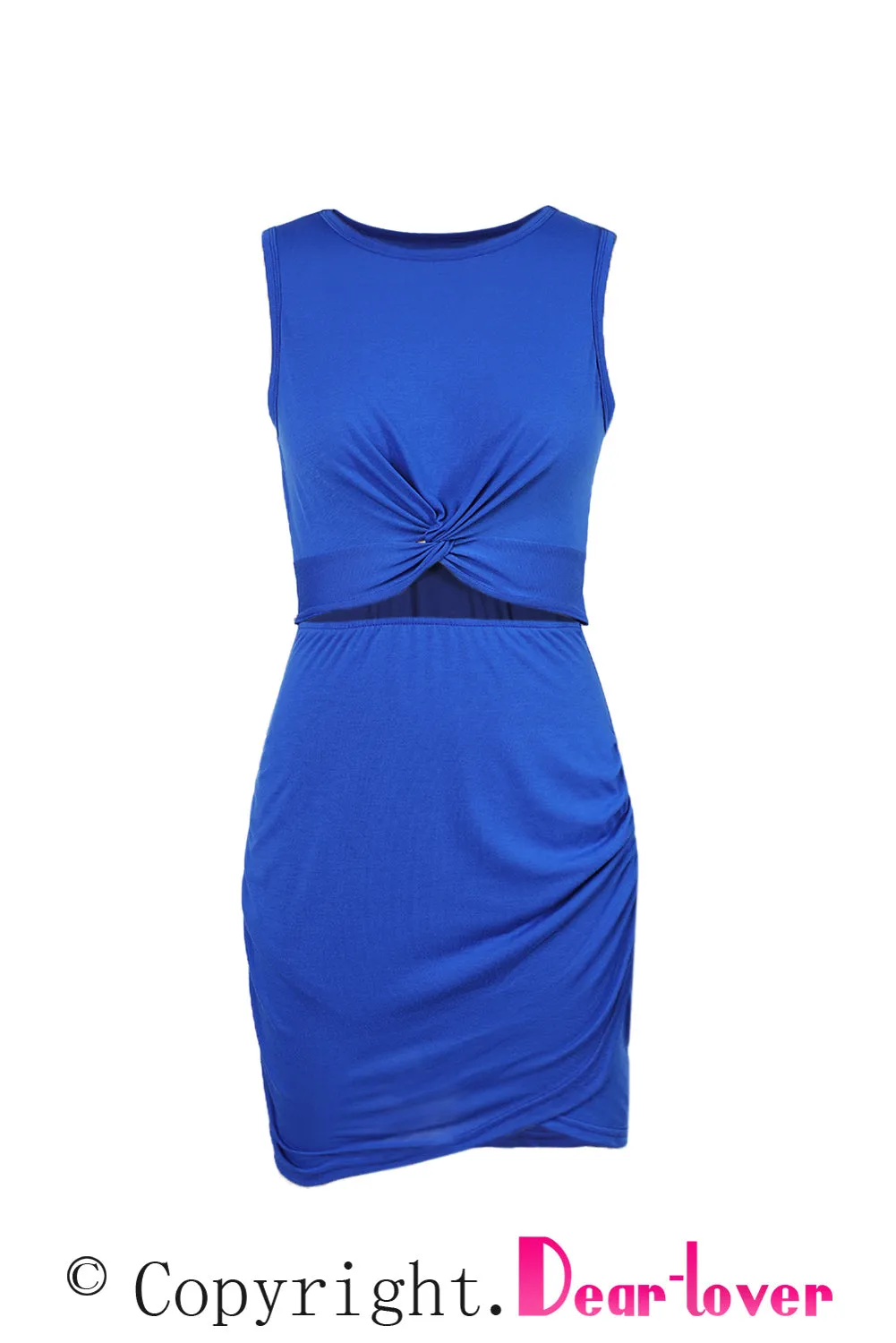 Solid Color Ruched Cut Out Waist Bodycon Dress