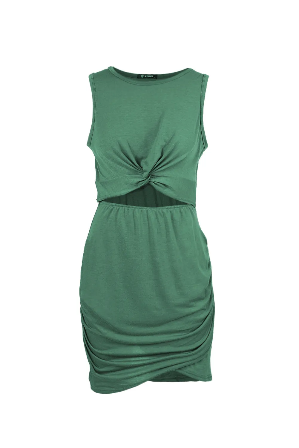 Solid Color Ruched Cut Out Waist Bodycon Dress