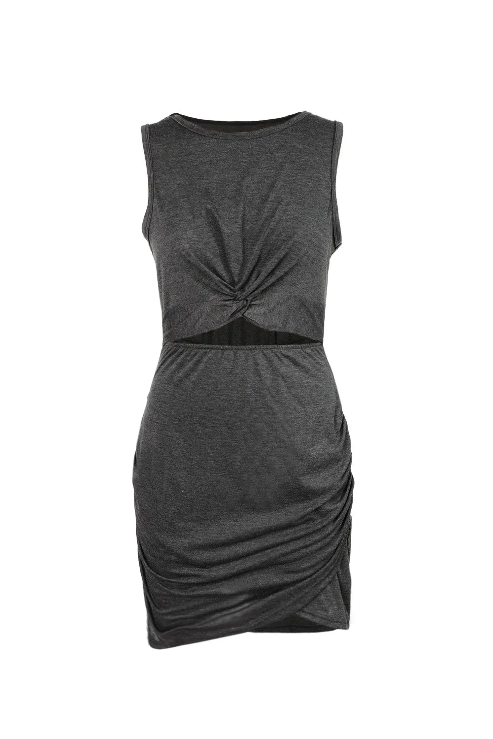 Solid Color Ruched Cut Out Waist Bodycon Dress