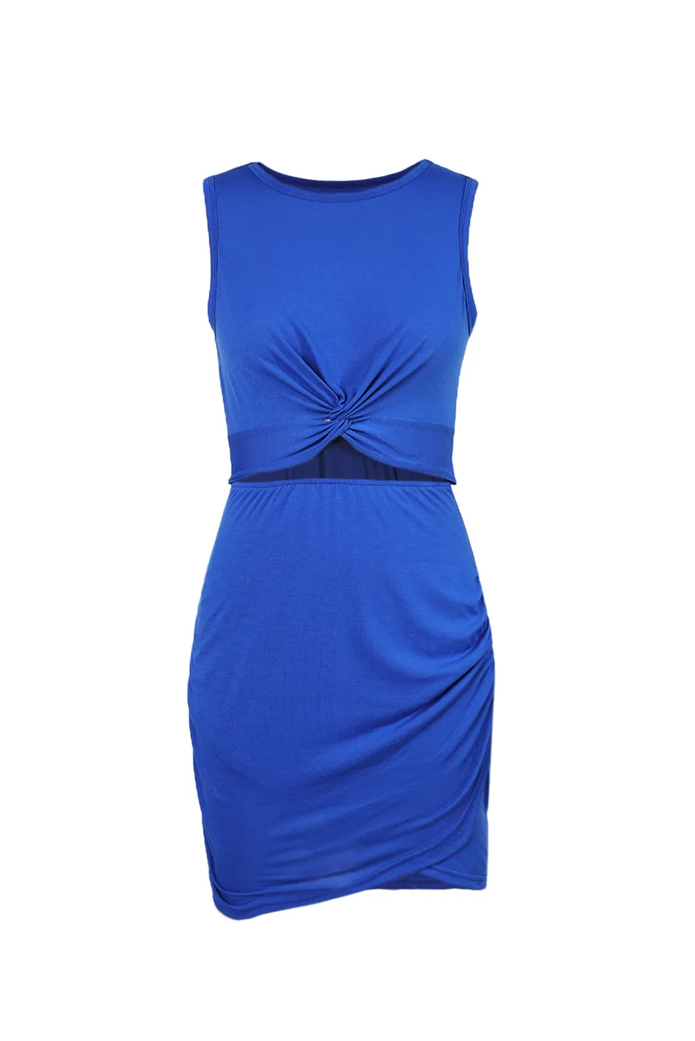 Solid Color Ruched Cut Out Waist Bodycon Dress