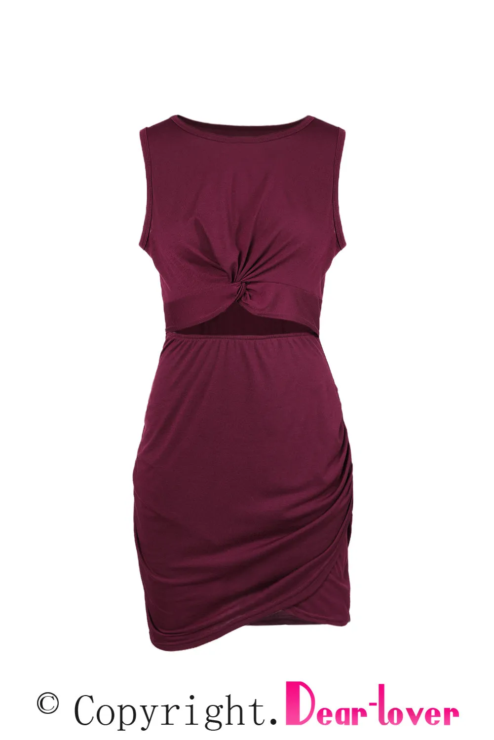 Solid Color Ruched Cut Out Waist Bodycon Dress