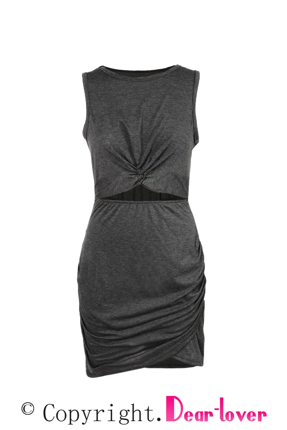 Solid Color Ruched Cut Out Waist Bodycon Dress