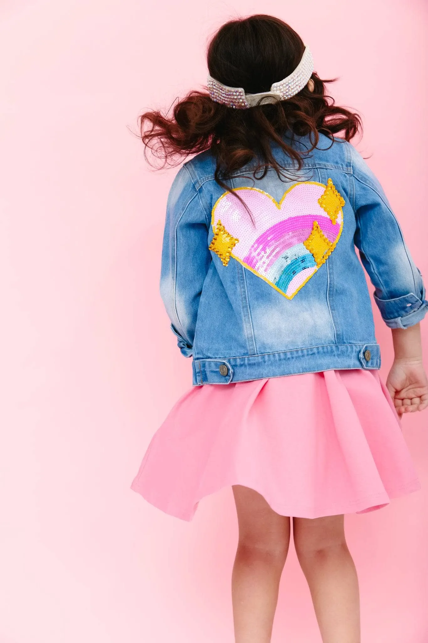 Sparkle Rainbow Heart Denim Jacket