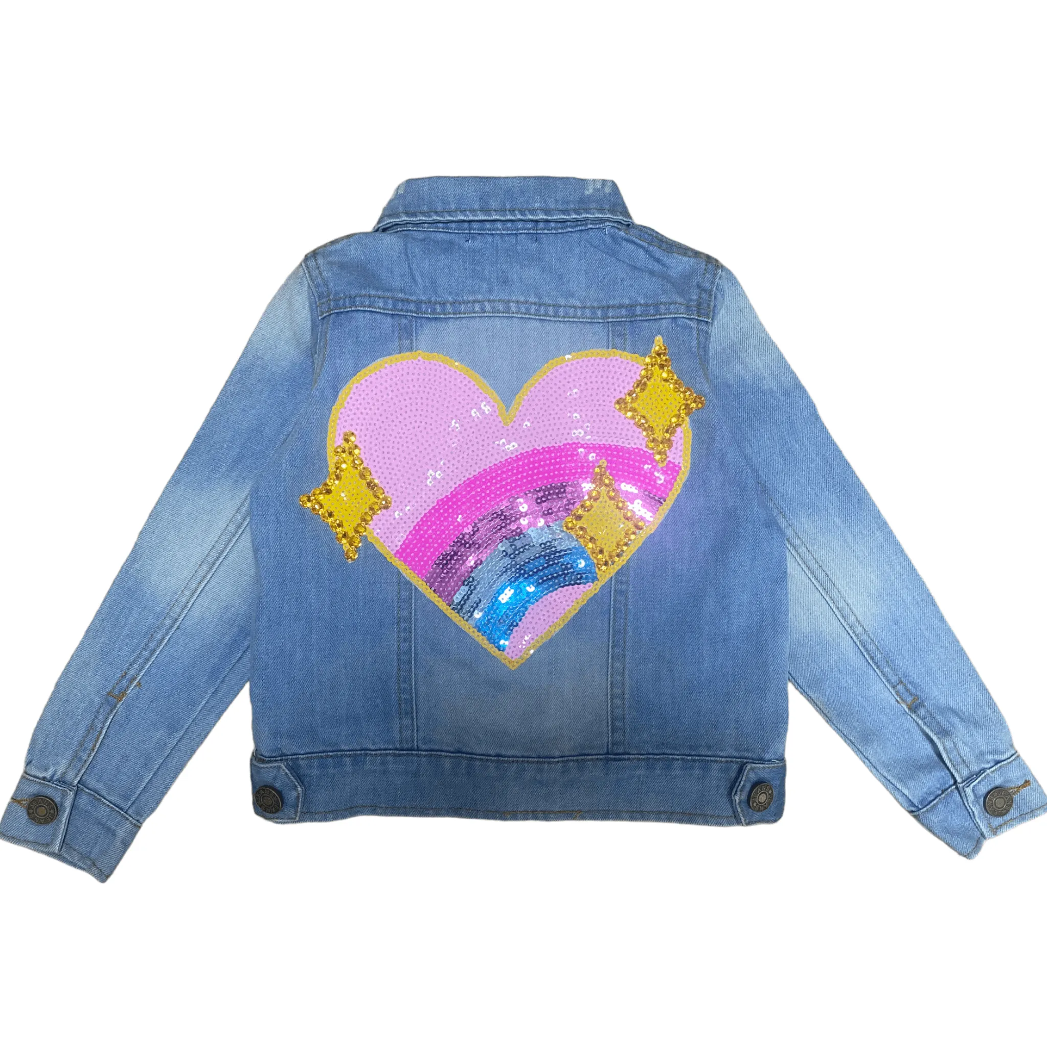 Sparkle Rainbow Heart Denim Jacket