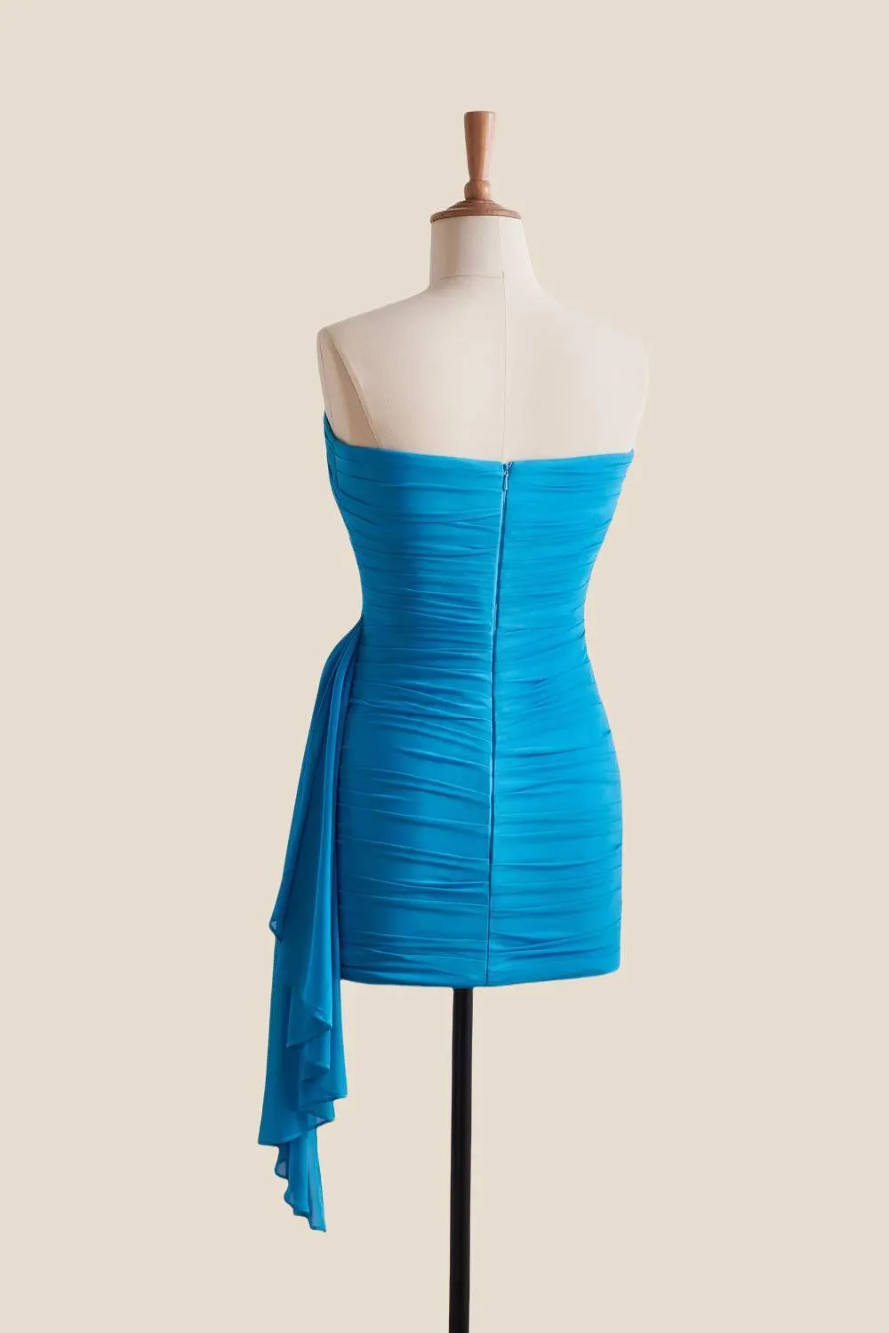 Strapless Blue Tight Short Dress with Shawl