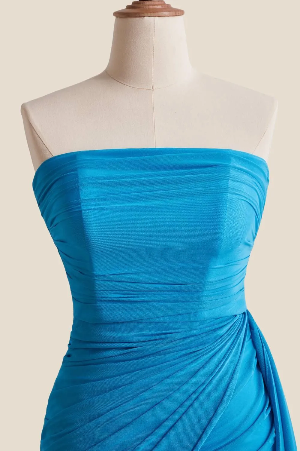 Strapless Blue Tight Short Dress with Shawl