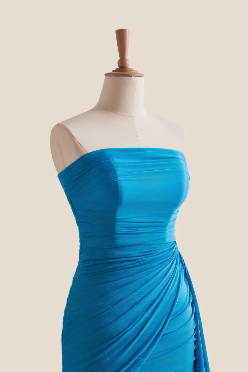 Strapless Blue Tight Short Dress with Shawl