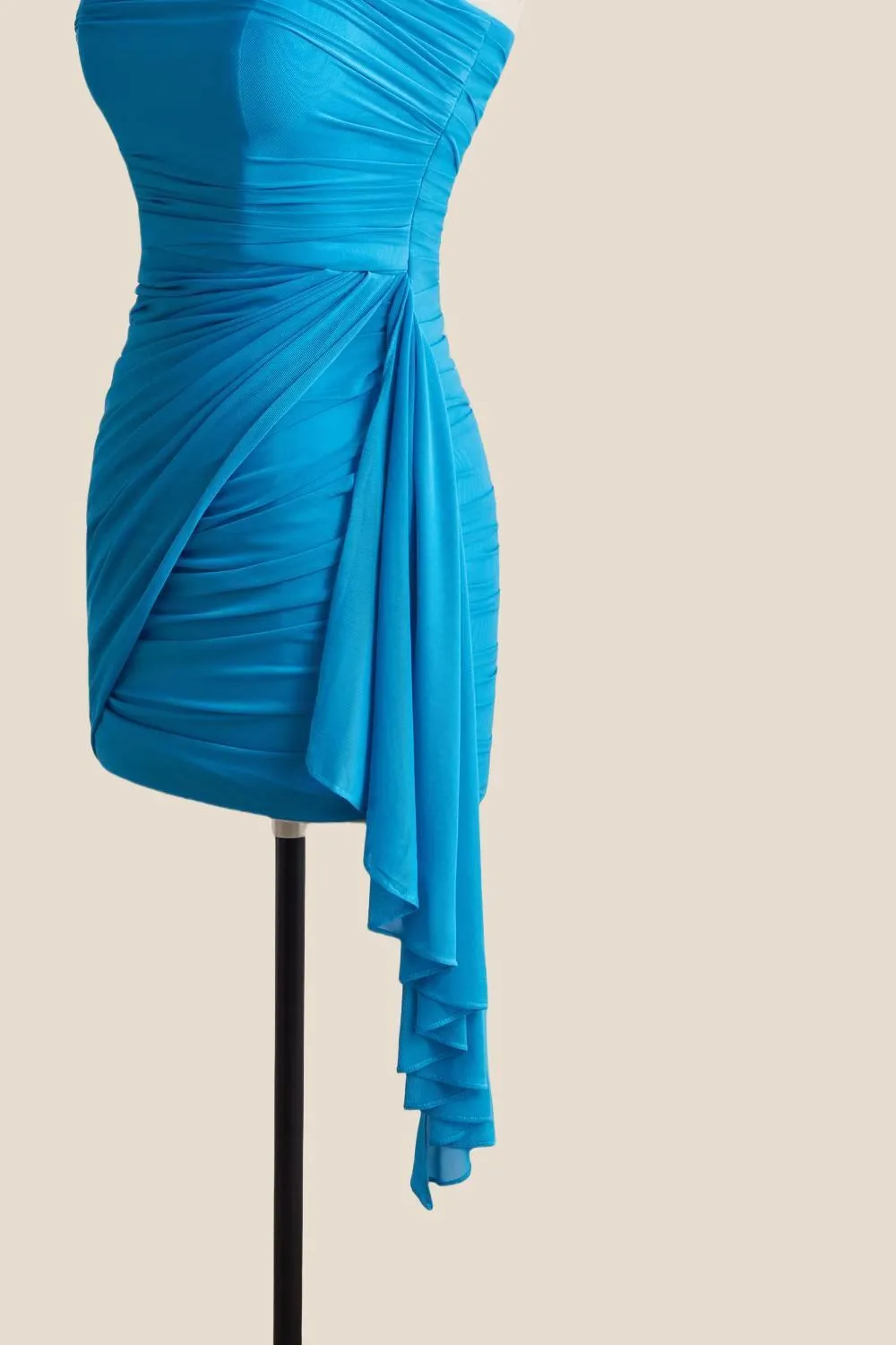 Strapless Blue Tight Short Dress with Shawl