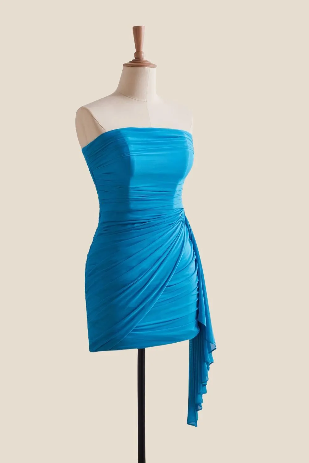 Strapless Blue Tight Short Dress with Shawl