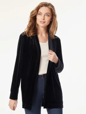 Stretch Velvet Open-Front Cardigan