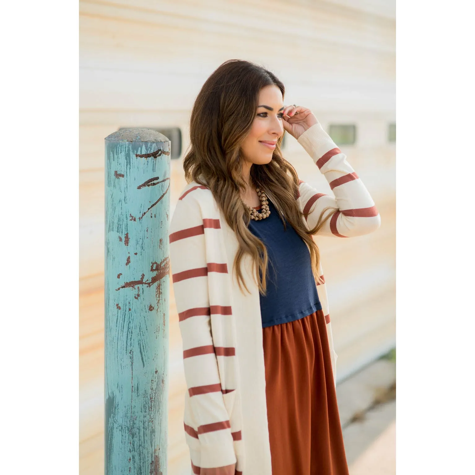 Striped Butter Soft Tunic Cardigan -Cream