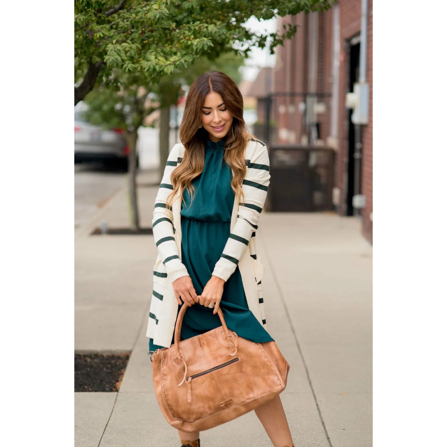 Striped Butter Soft Tunic Cardigan -Cream