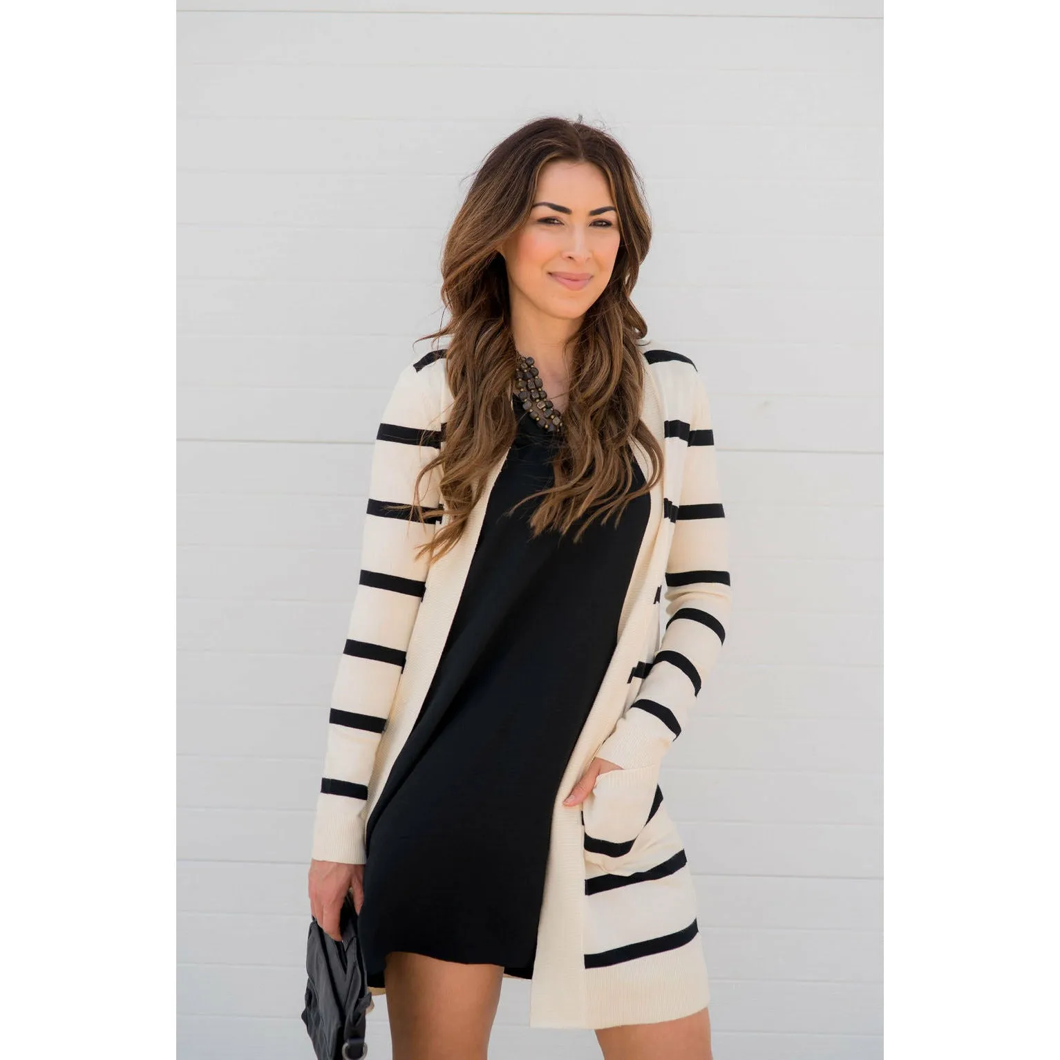 Striped Butter Soft Tunic Cardigan -Cream