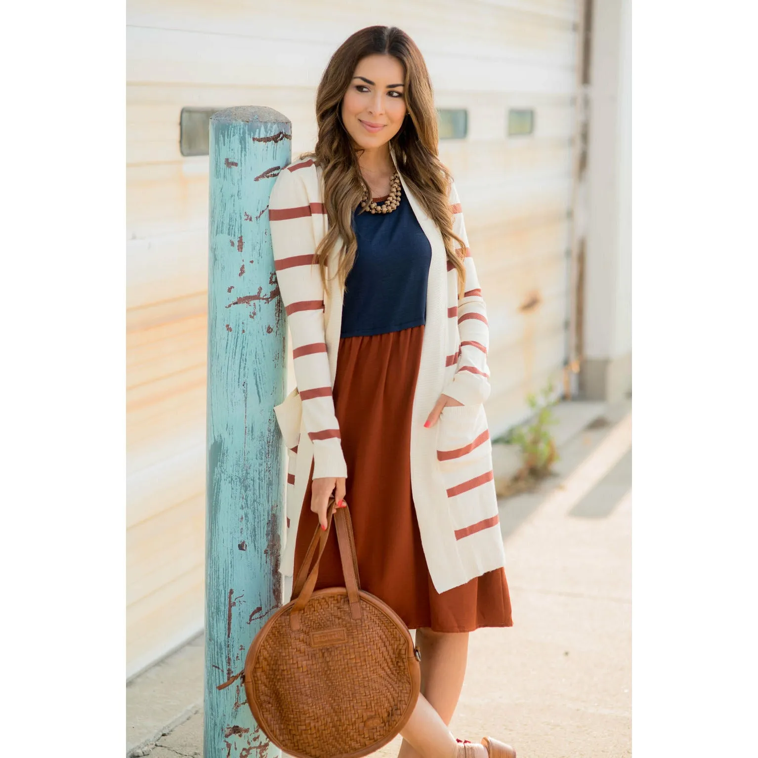 Striped Butter Soft Tunic Cardigan -Cream