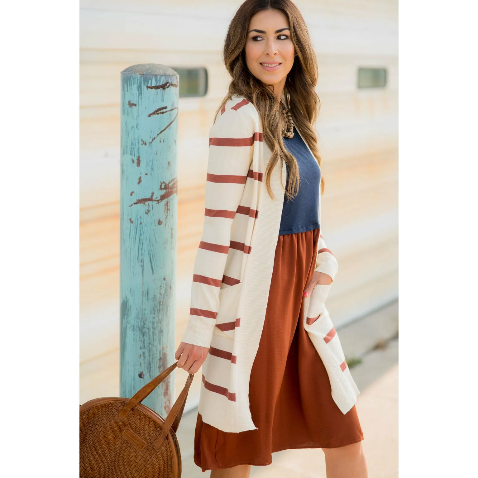 Striped Butter Soft Tunic Cardigan -Cream