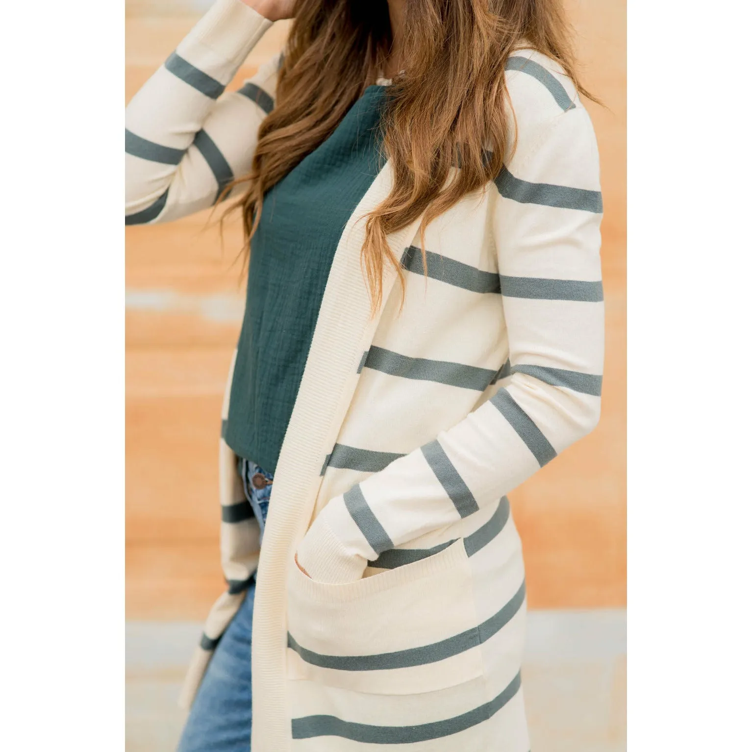 Striped Butter Soft Tunic Cardigan -Cream