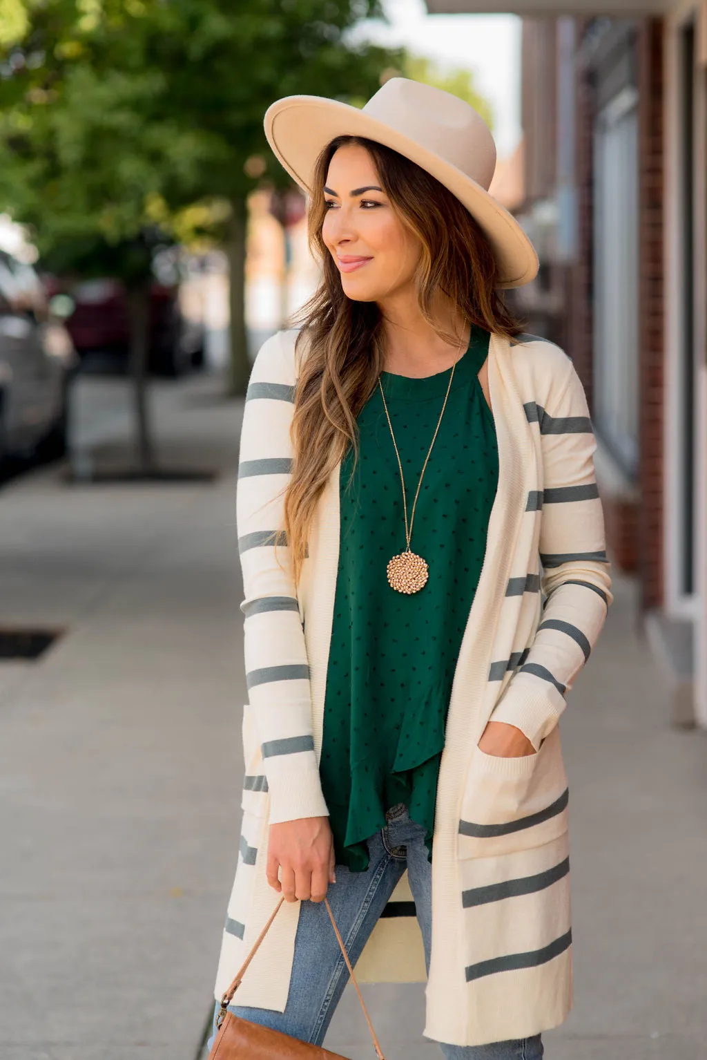 Striped Butter Soft Tunic Cardigan -Cream