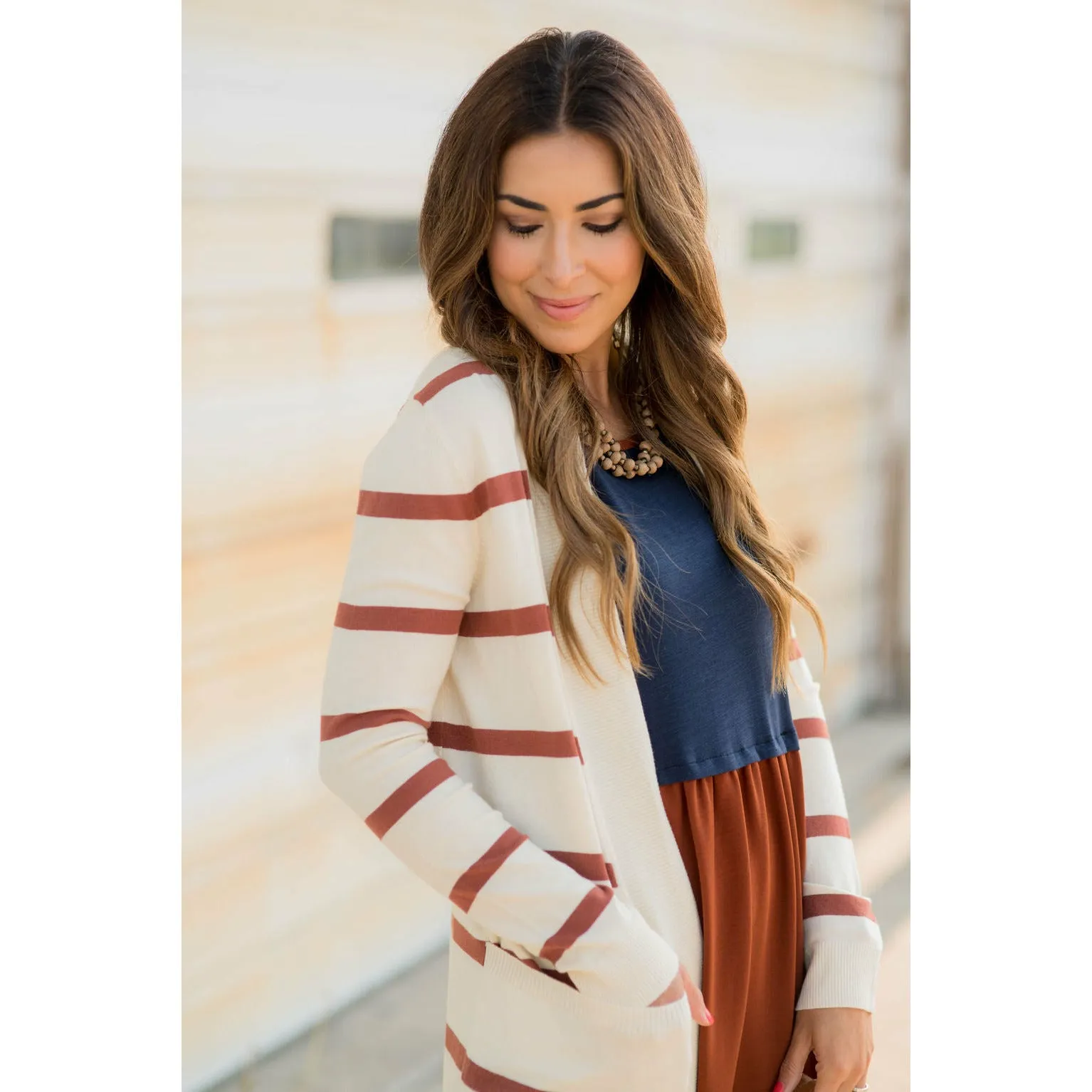 Striped Butter Soft Tunic Cardigan -Cream