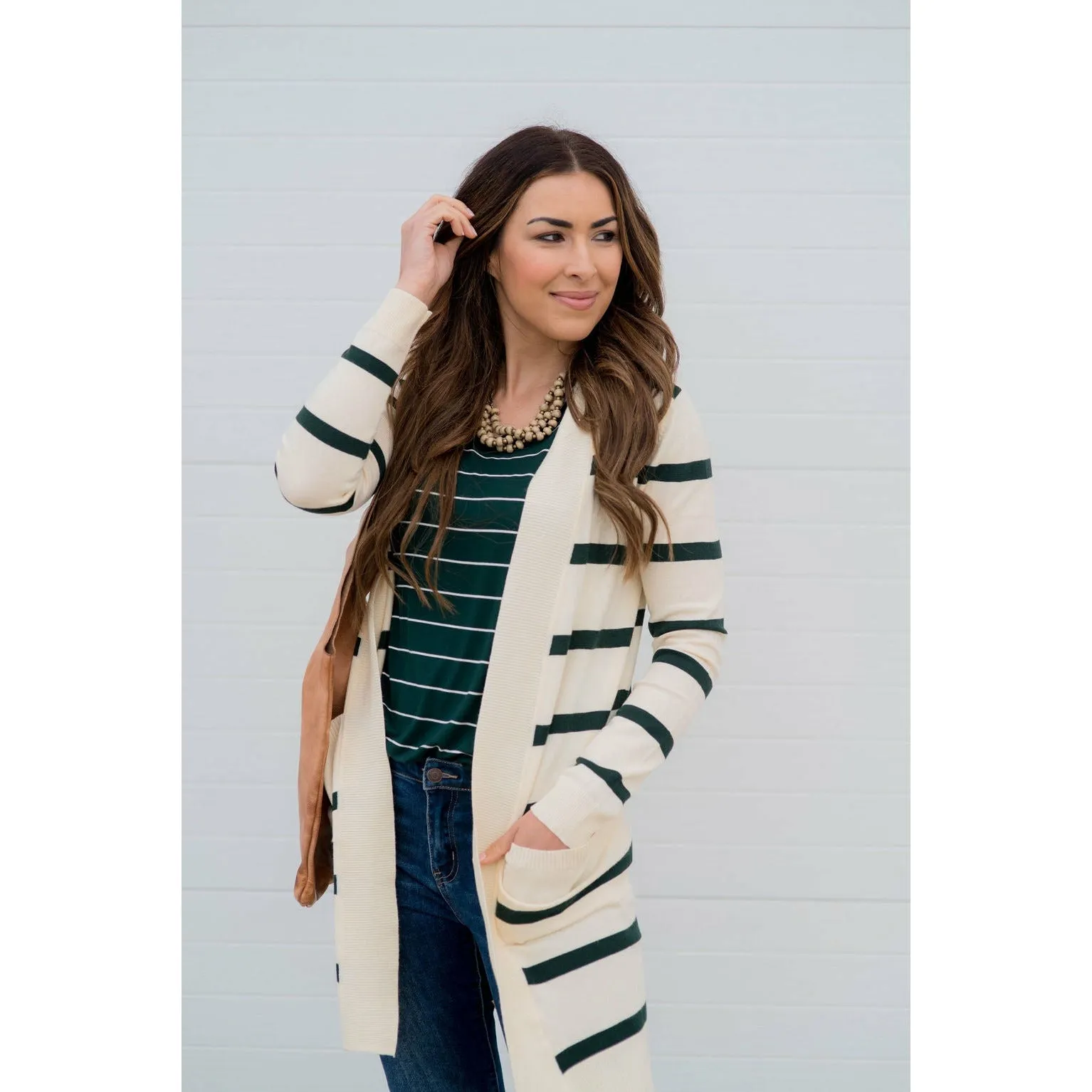 Striped Butter Soft Tunic Cardigan -Cream