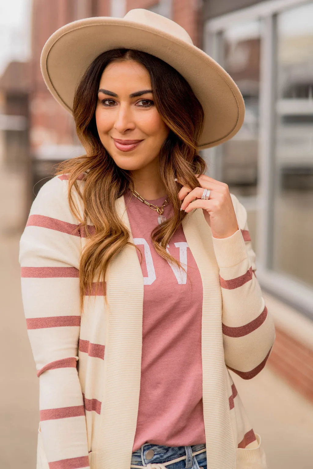 Striped Butter Soft Tunic Cardigan -Cream