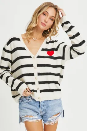 Striped Cardigan With Heart Patch