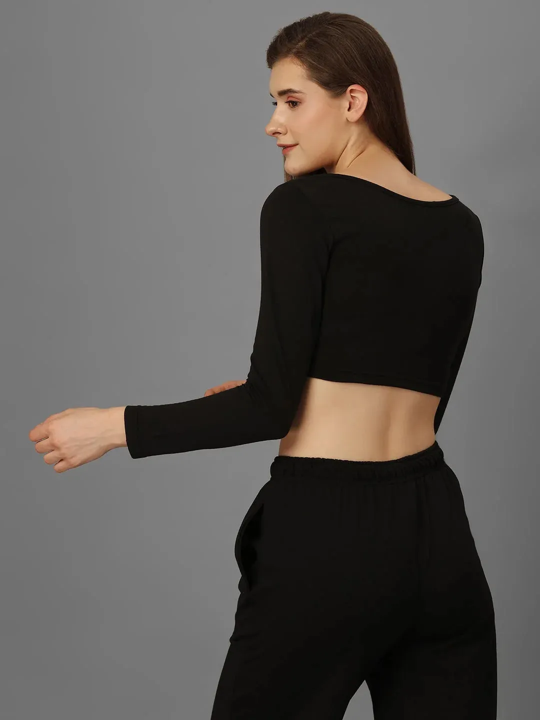 SXV Basic CO-ORDS set : black longsleeve Corset Croptop And Trouser Combo