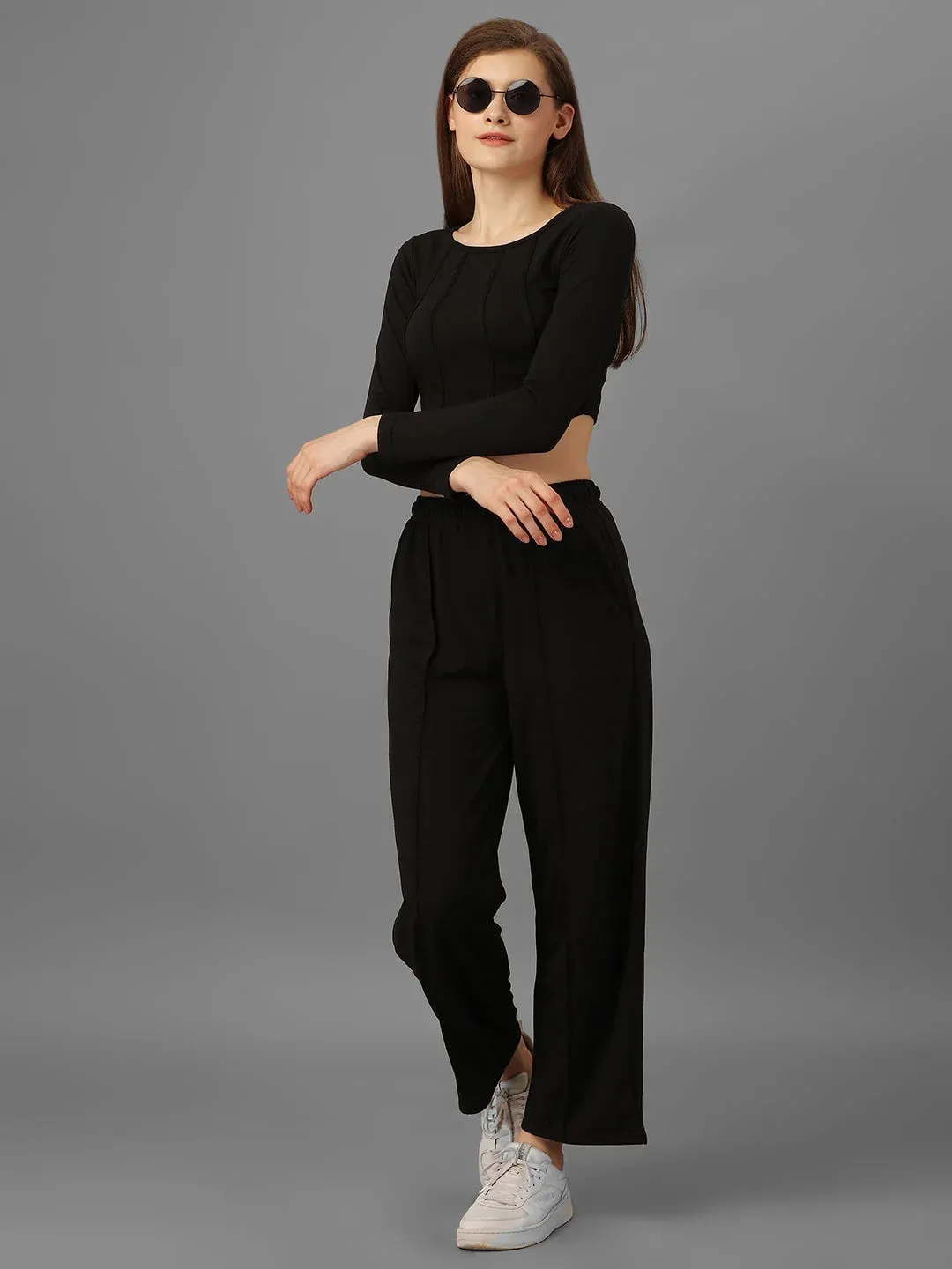 SXV Basic CO-ORDS set : black longsleeve Corset Croptop And Trouser Combo