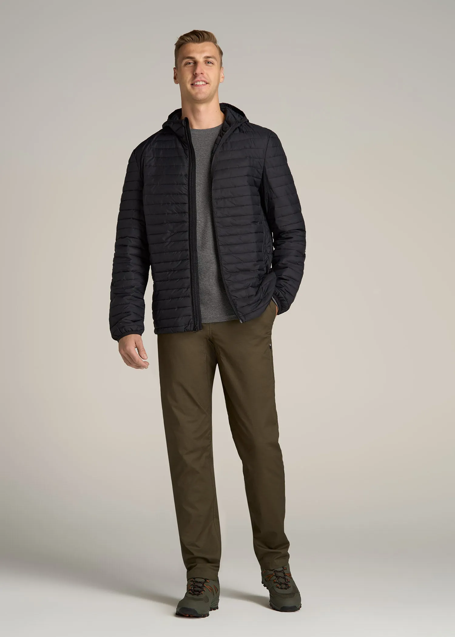 Tall Men's Packable Puffer Jacket in Black