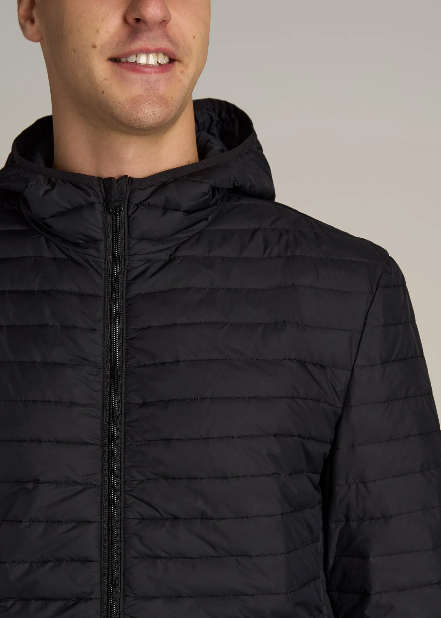 Tall Men's Packable Puffer Jacket in Black