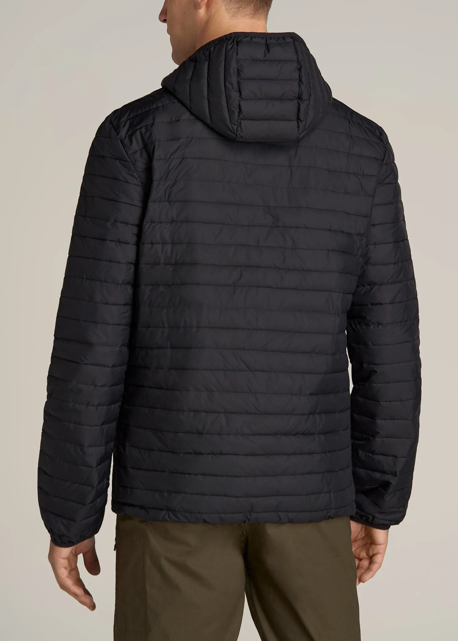 Tall Men's Packable Puffer Jacket in Black