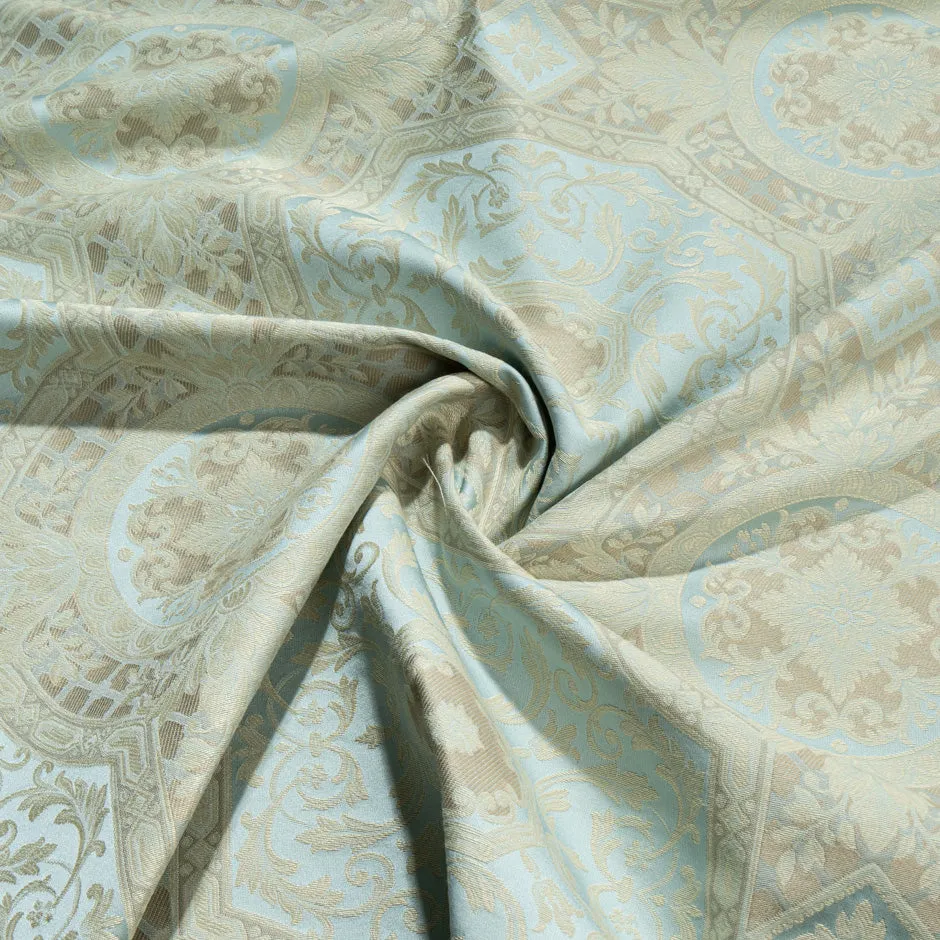 Taupe & Baby Blue Cotton Blend Brocade